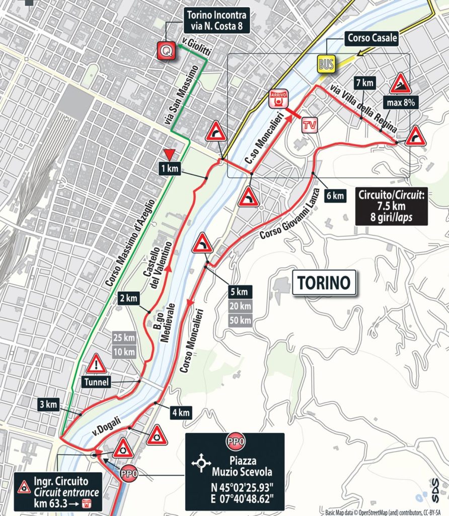 Karte der 8 Schlussrunden der 21. Etappe des Giro 2016
