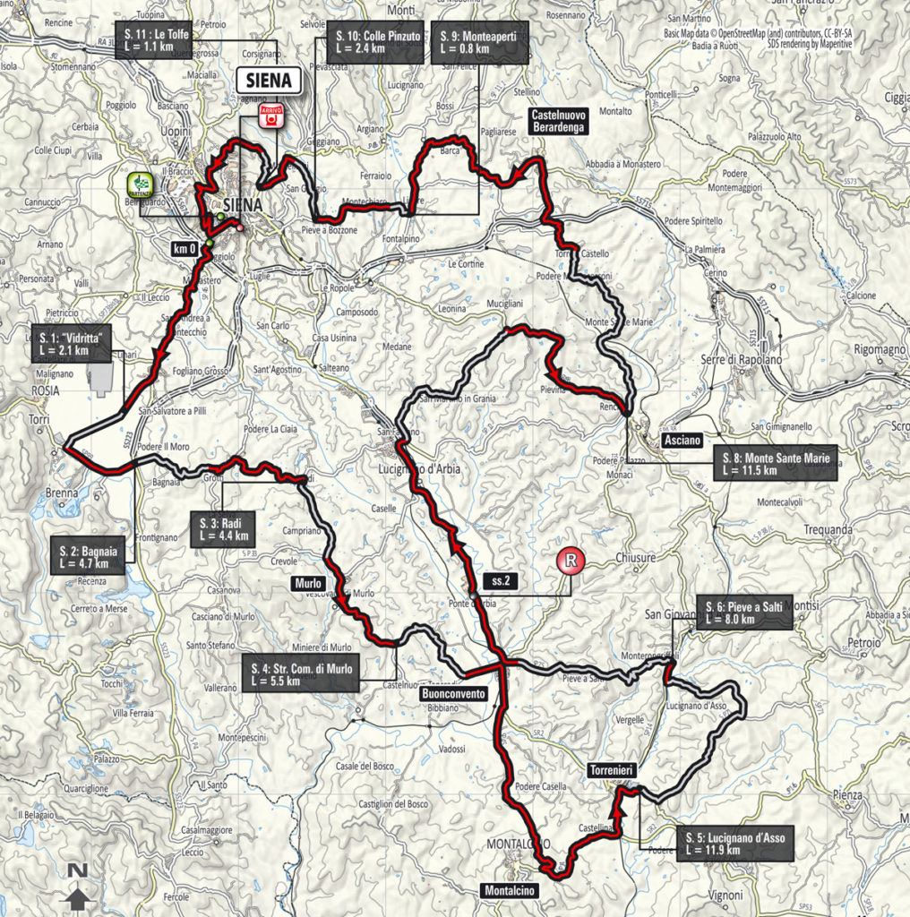 Die Strecke der Strade Bianche 2017